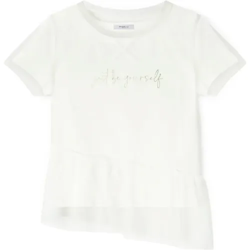 Tüll-Kombi-T-Shirt mit Folienprint , Damen, Größe: L - Motivi - Modalova