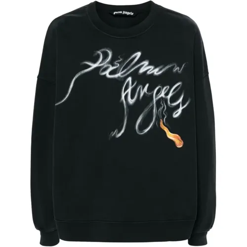 Schwarzer Logo Print Crew Neck Sweater , Herren, Größe: M - Palm Angels - Modalova