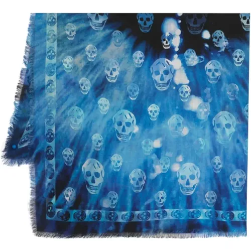 Blauer Schal mit Totenkopf-Print , Damen, Größe: ONE Size - alexander mcqueen - Modalova