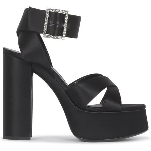 Satin Platform Sandals with Crossed Straps , female, Sizes: 4 1/2 UK, 8 UK - Saint Laurent - Modalova