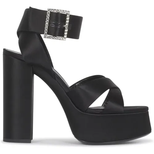 Satin Platform Sandals with Crossed Straps , female, Sizes: 6 UK, 8 UK - Saint Laurent - Modalova