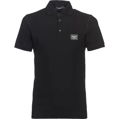 Schwarzes Slim-Fit Poloshirt , Herren, Größe: L - Dolce & Gabbana - Modalova