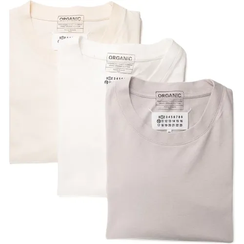 Taupe Beige White Cotton T-Shirt Set , male, Sizes: L, S - Maison Margiela - Modalova