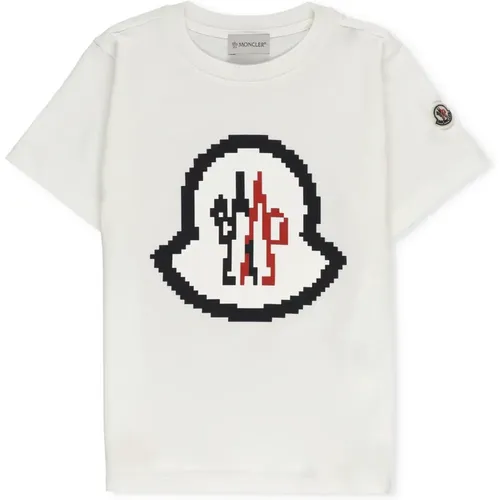 Weiße Baumwoll-T-Shirt für Jungen mit Logo-Patch - Moncler - Modalova