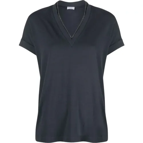 Dunkelgraue T-Shirts Polos Damenbekleidung , Damen, Größe: XS - BRUNELLO CUCINELLI - Modalova