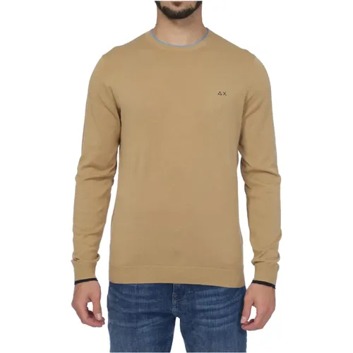 Men`s Camel Sweater - Double Rib Round Neck , male, Sizes: XL - Sun68 - Modalova