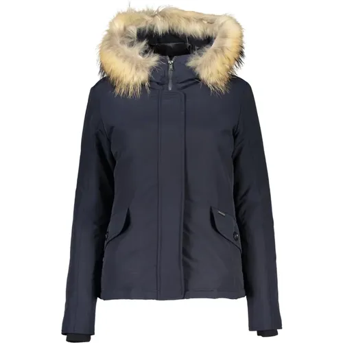 Blaue Kapuzenjacke mit Abnehmbarem Pelz - Woolrich - Modalova