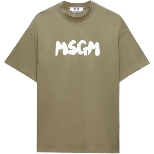 Grünes Logo Print Crew Neck T-shirt , Herren, Größe: M - Msgm - Modalova