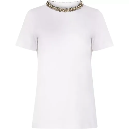 Weißes Beaded Neckline T-Shirt , Damen, Größe: S - Nina Ricci - Modalova