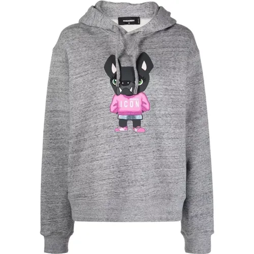 Grauer Baumwoll-Sweatshirt mit farbenfrohem Grafikdruck - Dsquared2 - Modalova