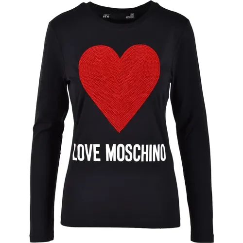 Weiße T-Shirt aus der Collection , Damen, Größe: 2XS - Love Moschino - Modalova