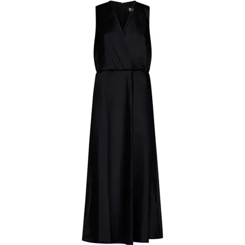 Schwarzes Satin V-Ausschnitt Kleid , Damen, Größe: 7XL - DKNY - Modalova