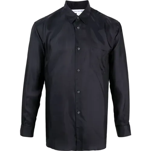 Navy Satin Chest Pocket Shirt , male, Sizes: XL, L, M - Comme des Garçons - Modalova
