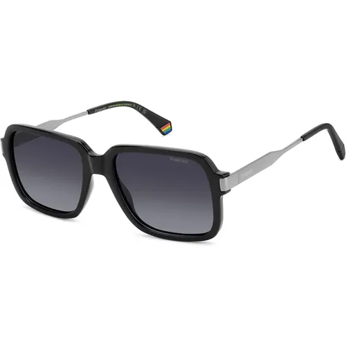 Schwarze/Graue Sonnenbrille , Herren, Größe: 56 MM - Polaroid - Modalova
