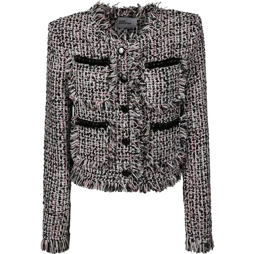 Chic Fringed Boucle Jacket , female, Sizes: S, M - Self Portrait - Modalova