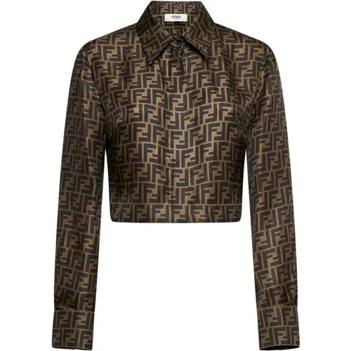 Silk Cropped Shirt in Mud Tones , female, Sizes: 2XS - Fendi - Modalova