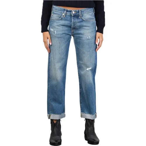 Helle Waschung Distressed Denim Boyfriend Jeans , Damen, Größe: W27 - Roy Roger's - Modalova