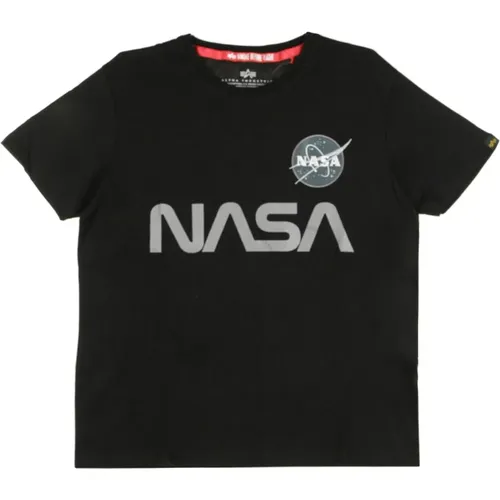 Reflektierendes NASA-Logo Schwarzes T-Shirt , Herren, Größe: S - alpha industries - Modalova