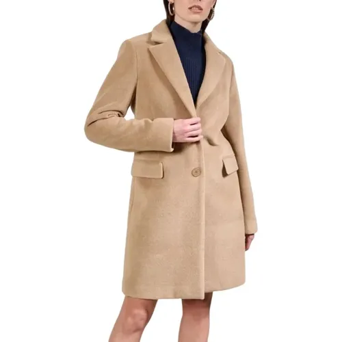 Camel Single-Breasted Coat with Buttons , female, Sizes: XS - Kaos - Modalova