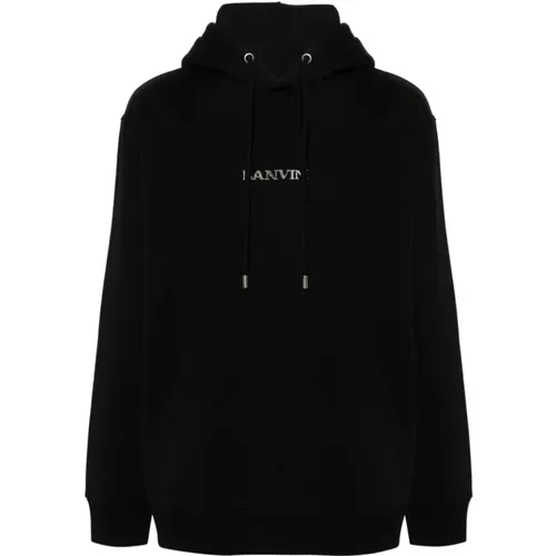 Schwarzer Pullover mit Kapuze und Logo,Schwarzer Sweatshirt mit Logo und Kapuze - Lanvin - Modalova