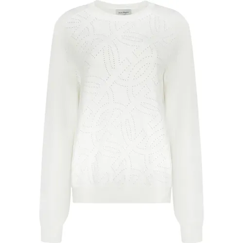 Gerippter Crew-neck Pullover mit offenen Details - Salvatore Ferragamo - Modalova