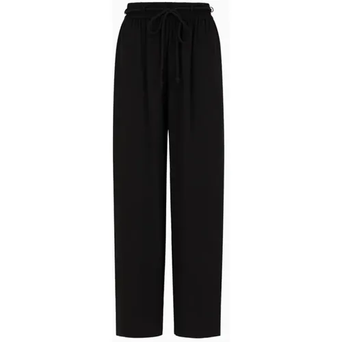 Weite Bein Texturierte Crepe Hose mit Elastischem Bund und Passendem Gürtel , Damen, Größe: M - Emporio Armani - Modalova