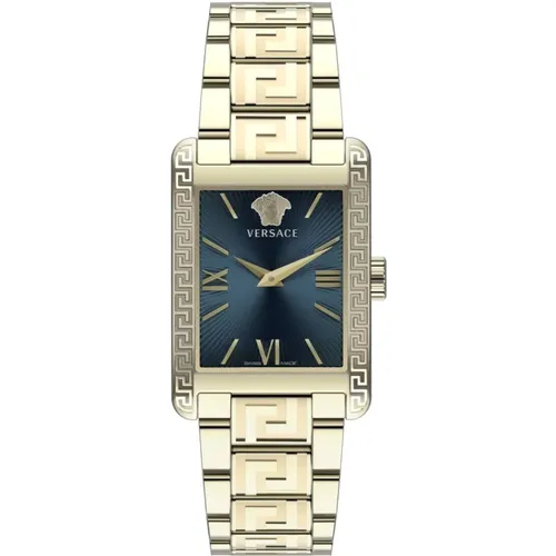 Tonneau Blau Gold Edelstahl Uhr , Damen, Größe: ONE Size - Versace - Modalova