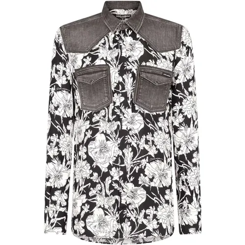 Schwarzes Blumenmuster Hemd für Männer - Dolce & Gabbana - Modalova