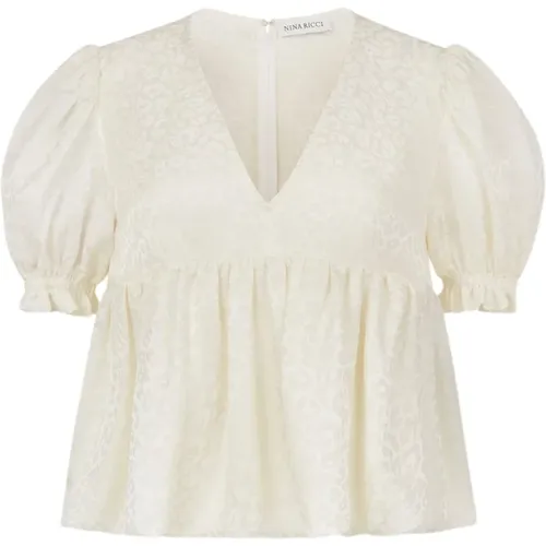 Ruched Babydoll Top in Creme , female, Sizes: S, M, XL, L, 2XL - Nina Ricci - Modalova