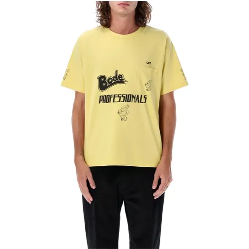 Gelbes T-Shirt mit Rundhalsausschnitt und Brusttasche , Herren, Größe: XL - Bode - Modalova