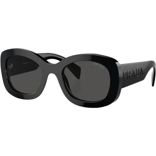 Damen Oval Sonnenbrille Schwarz Glänzend,Elegante Oval Sonnenbrille - Prada - Modalova