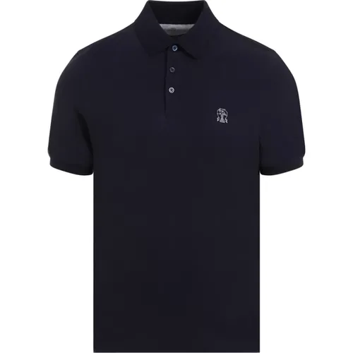 Blaues Baumwoll-Poloshirt , Herren, Größe: XL - BRUNELLO CUCINELLI - Modalova