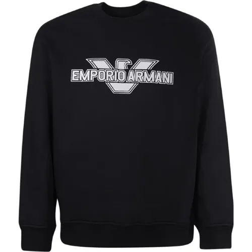 Schwarzer Sweatshirt mit Maxi Patch Logo Adler und Logo Schrift , Herren, Größe: 2XL - Emporio Armani - Modalova