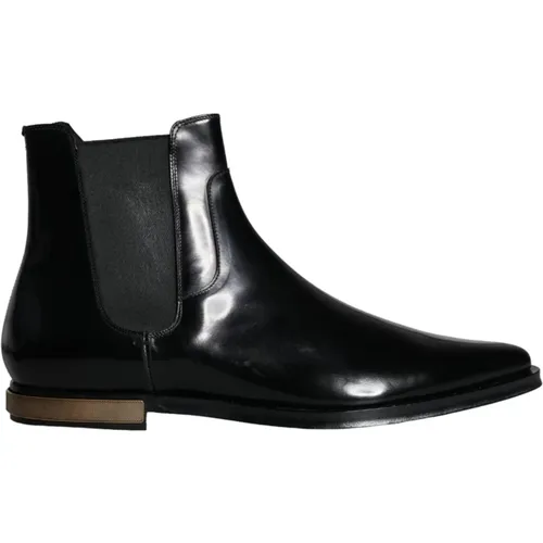 Schwarze Leder Chelsea Stiefeletten mit Logo - Dolce & Gabbana - Modalova