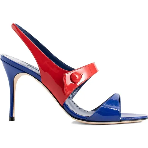 Blue/Red Slingback with Button Detail , female, Sizes: 4 1/2 UK, 6 UK, 3 UK, 8 UK, 3 1/2 UK, 5 UK, 5 1/2 UK - Manolo Blahnik - Modalova