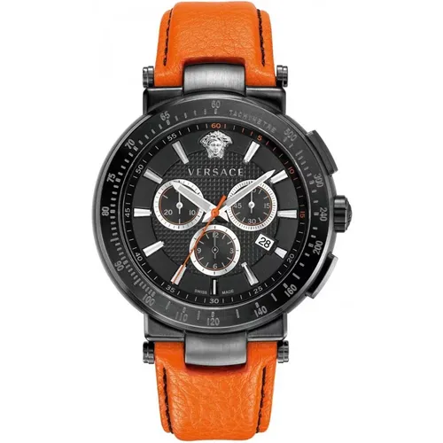 Mystique Chrono Leather Strap Watch , male, Sizes: ONE SIZE - Versace - Modalova