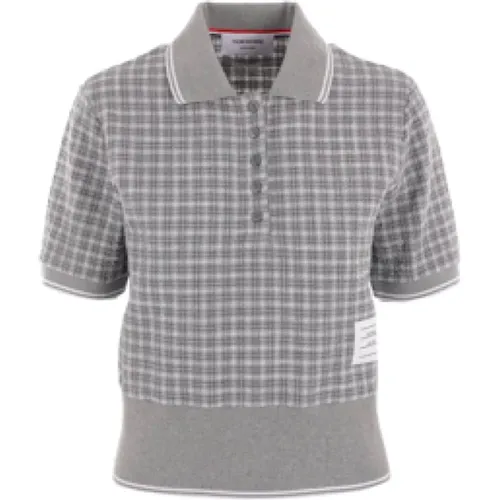 Checked Cotton Polo Shirt with Logo Detail , female, Sizes: 2XS - Thom Browne - Modalova