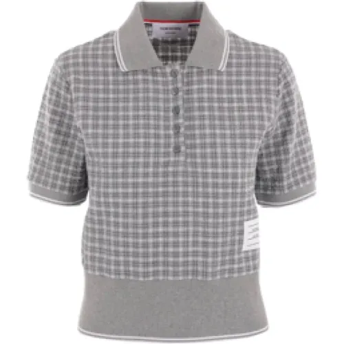 Checked Cotton Polo Shirt with Logo Detail , female, Sizes: XS - Thom Browne - Modalova