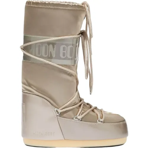 Icon Glance High Satin Boot Platinum , female, Sizes: 2 UK, 31 EU, 27 EU, 6 UK - moon boot - Modalova