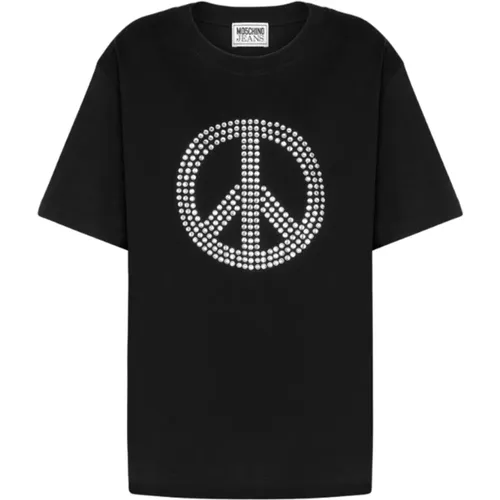 Short Sleeve Peace Symbol T-shirt , female, Sizes: S, M - Moschino - Modalova