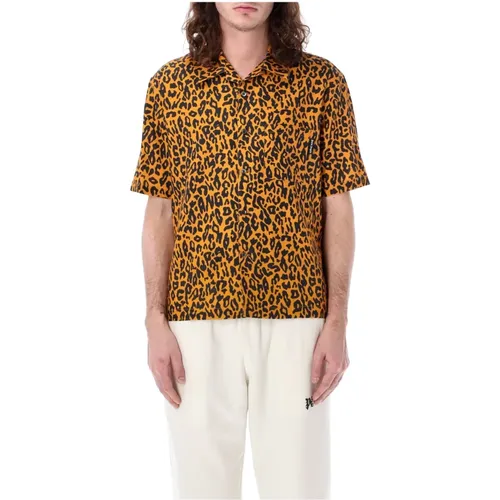 Cheetah Bowling Shirt Orange Schwarz , Herren, Größe: L - Palm Angels - Modalova