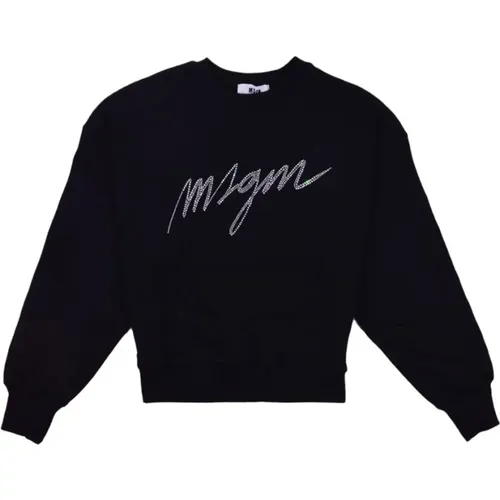 Logo and Rhinestone Sweatshirt , female, Sizes: S - Msgm - Modalova