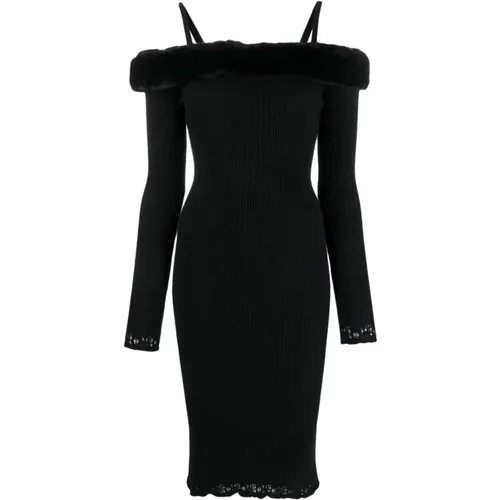 Off-Shoulder Ribbed Midi Dress , female, Sizes: S - Blumarine - Modalova