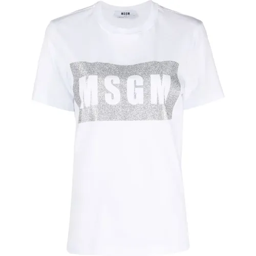 Baumwoll-T-Shirt im 01C-Stil , Damen, Größe: 2XS - MSGM - Modalova