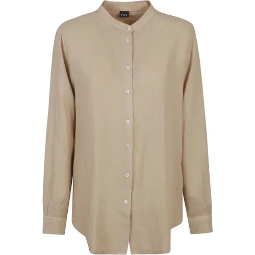 Linen Mandarin Collar Shirt , female, Sizes: XS, L, M, S - Fay - Modalova