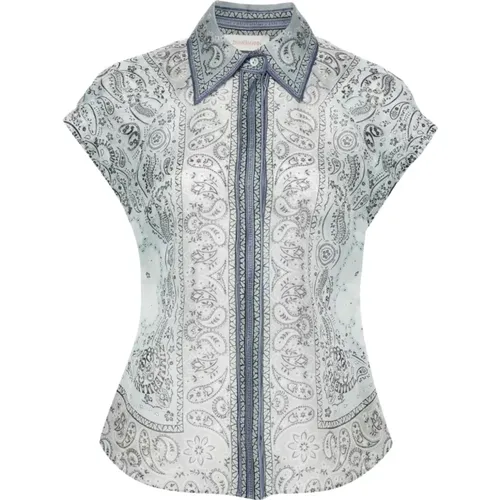 Blue Linen Silk Shirt Classic Style , female, Sizes: M - Zimmermann - Modalova