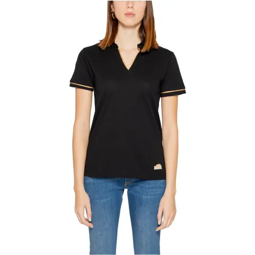Schwarzes V-Ausschnitt T-Shirt mit Knopfleiste , Damen, Größe: 2XS - Alviero Martini 1a Classe - Modalova