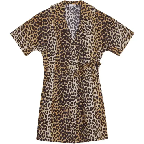 Leopard Print Wrap Dress , female, Sizes: XS, M, S - Ganni - Modalova