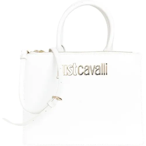 Weiße Damen Schultertasche mit Gold Logo Plakette , Damen, Größe: ONE Size - Just Cavalli - Modalova