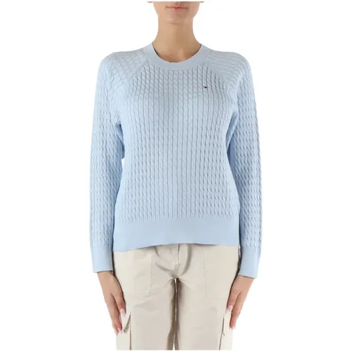 Cotton Cable Knit Logo Sweater , female, Sizes: S, M, XS - Tommy Hilfiger - Modalova